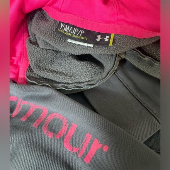 Under Armour Youth Small Zip Up Sweatshirt Hoodie Sweater UA Grey Pink Sport YSM - Picture 8 of 9